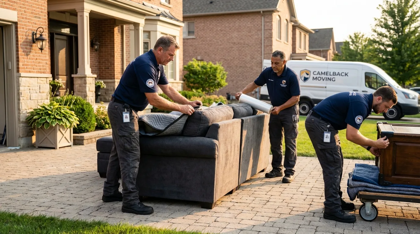 Large estate moving crew wrapping furniture in Idaho Falls, ID